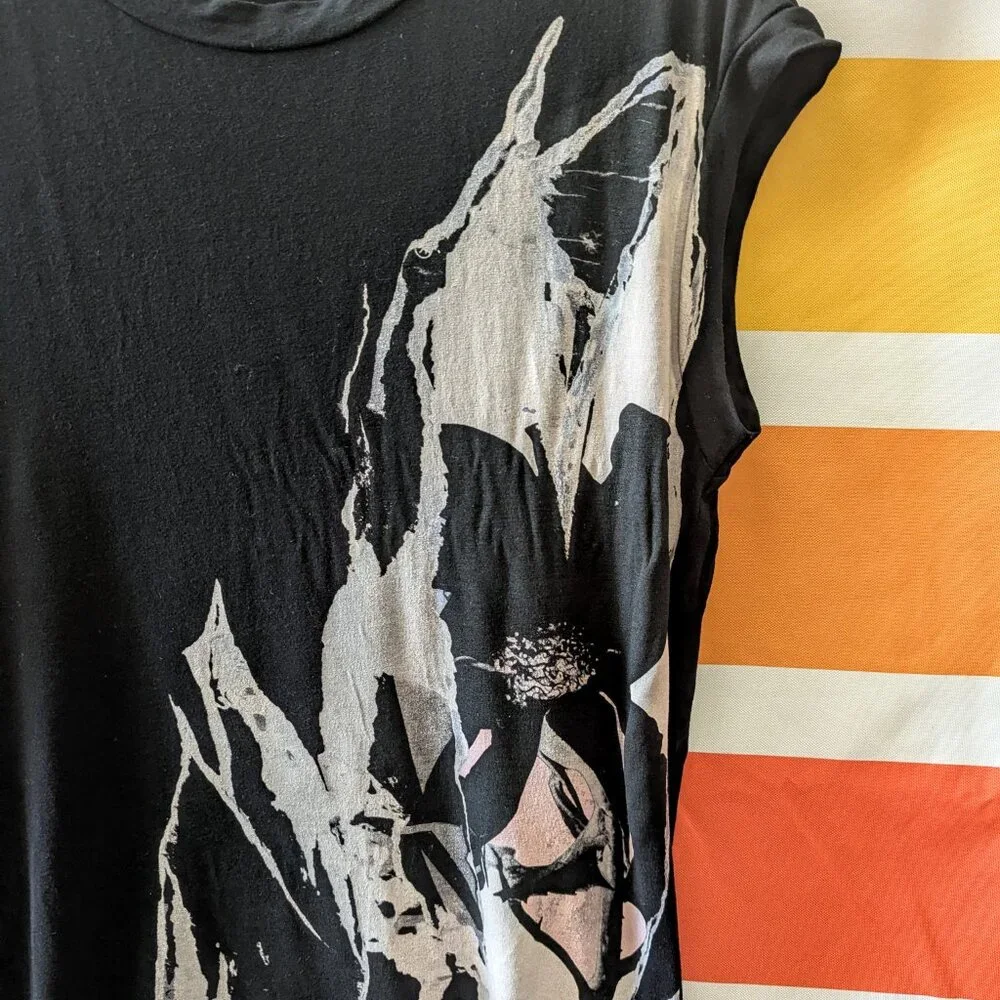 Allsaints Rip It Up Tunic Tee Black Grey Tone Abstract Graphic High Low Hem - Picture 8 of 12